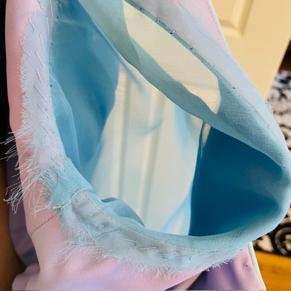 Vintage 70's Grecian Ethereal Chiffon Evening Gown Rhinestone Waist Ice Blue S - Picture 14 of 16